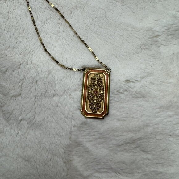 1928 Brand Gold Orange Rectangle pendant Necklace Vintage Inspired 24” - Picture 3 of 6